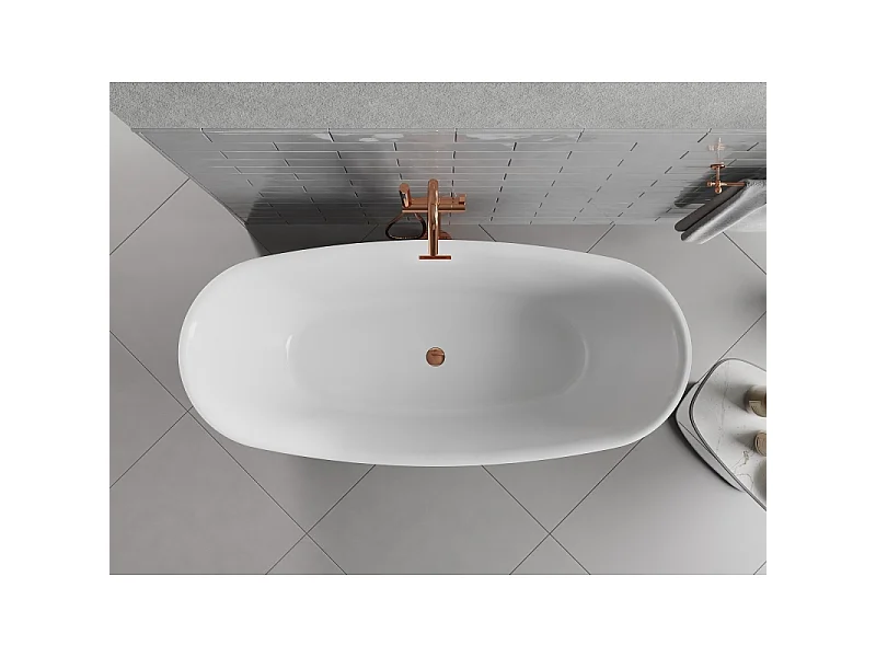 Mexen Luvo Slim wanna wolnostojąca 170 x 75 cm, biała, przelew różowe złoto - 52801707500-60