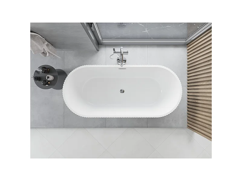 Mexen Yara freestanding fluted bathtub 170 x 75 cm, white/black, chrome overflow - 52861707575-01