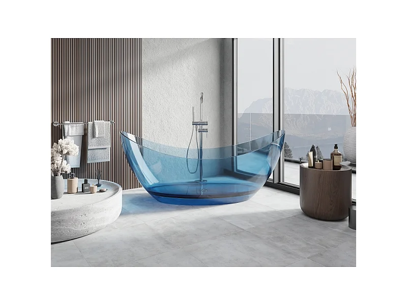 Mexen Vea baignoire autoportante transparente en denim 180 x 80 cm, bouchon chromé - 58091808007