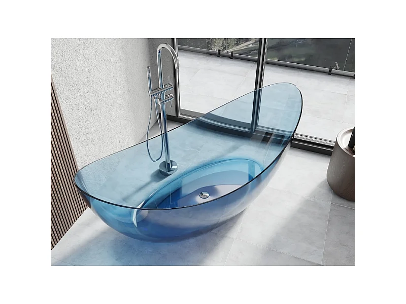 Mexen Vea baignoire autoportante transparente en denim 180 x 80 cm, bouchon chromé - 58091808007