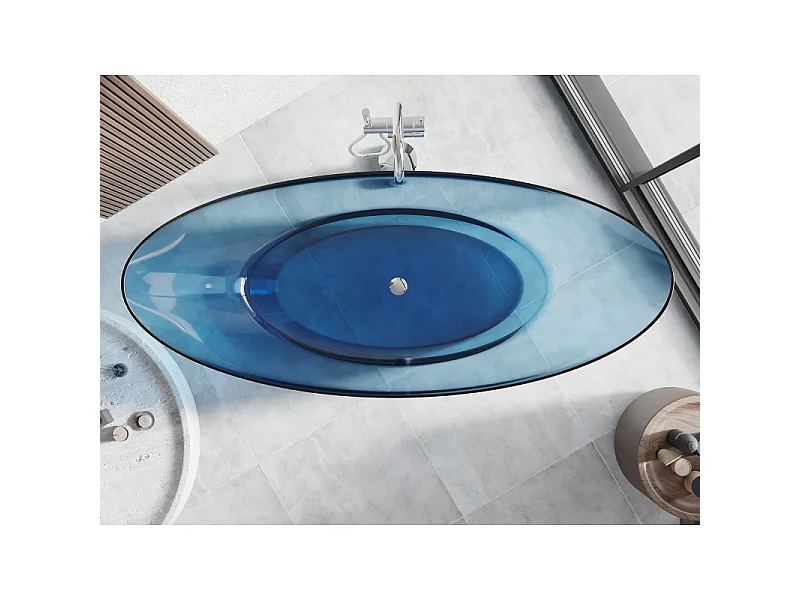 Mexen Vea baignoire autoportante transparente en denim 180 x 80 cm, bouchon chromé - 58091808007
