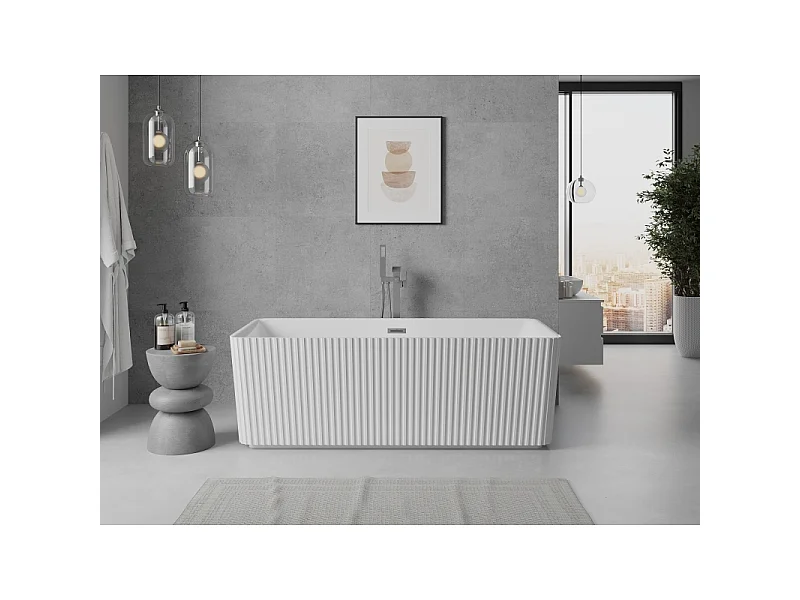 Mexen Nila vrijstaande gegroefde badkuip 170 x 75 cm, wit, overloop gun gray geborsteld - 52841708000-66