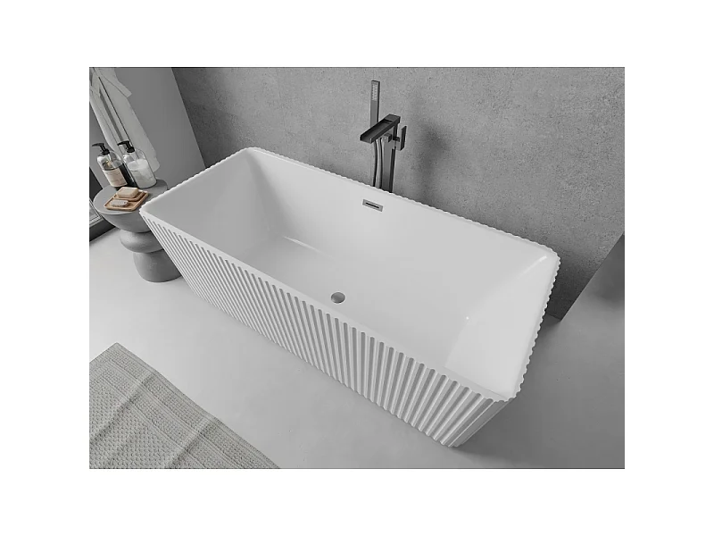 Mexen Nila vrijstaande gegroefde badkuip 170 x 75 cm, wit, overloop gun gray geborsteld - 52841708000-66