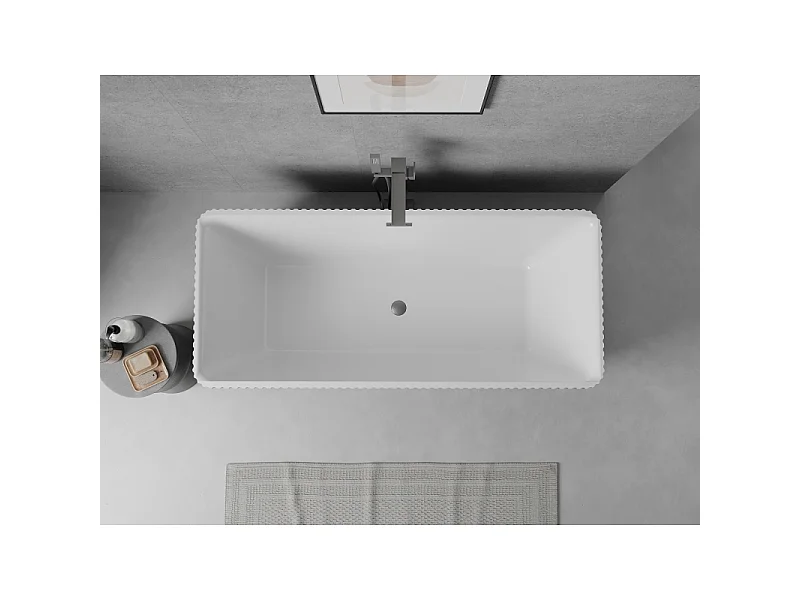 Mexen Nila vrijstaande gegroefde badkuip 170 x 75 cm, wit, overloop gun gray geborsteld - 52841708000-66