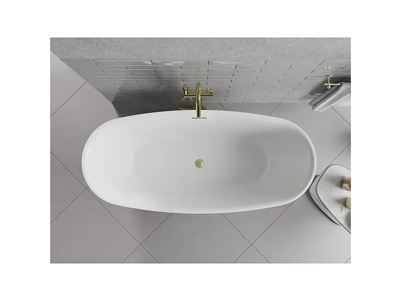 Mexen Luvo Slim bañera exenta 170 x 75 cm, blanca, desbordamiento dorado cepillado - 52801707500-55