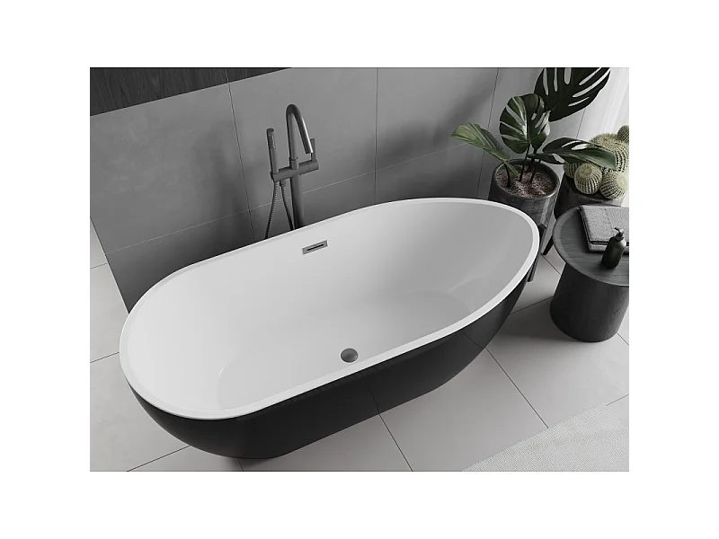 Mexen Eos vrijstaande badkuip 170 x 75 cm, wit/zwart, overloop gun gray geborsteld - 52471707575-66