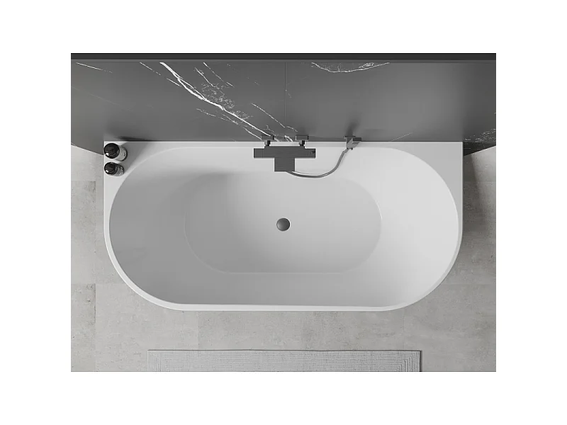 Mexen Oval wanna wolnostojąca przyścienna 180 x 80 cm, biała, przelew gun metal - 52671808000-95