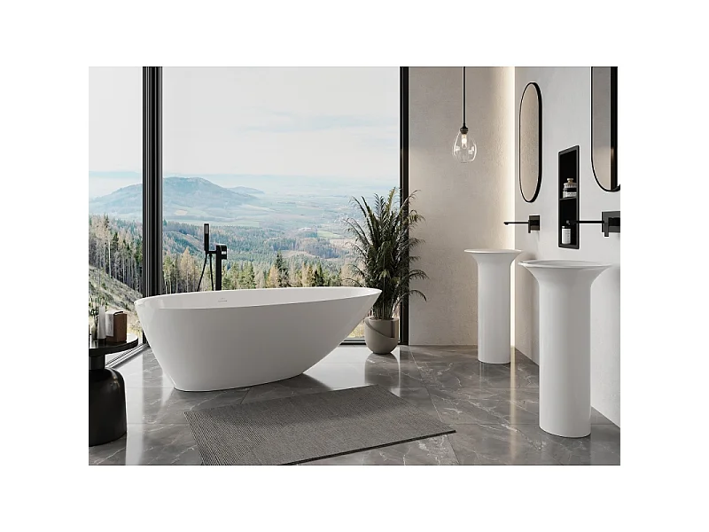 Mexen Milano freestanding bathtub made of conglomerate 150 x 82 cm, white gloss - 57301508510