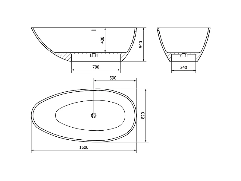 Mexen Milano freestanding bathtub made of conglomerate 150 x 82 cm, white gloss - 57301508510