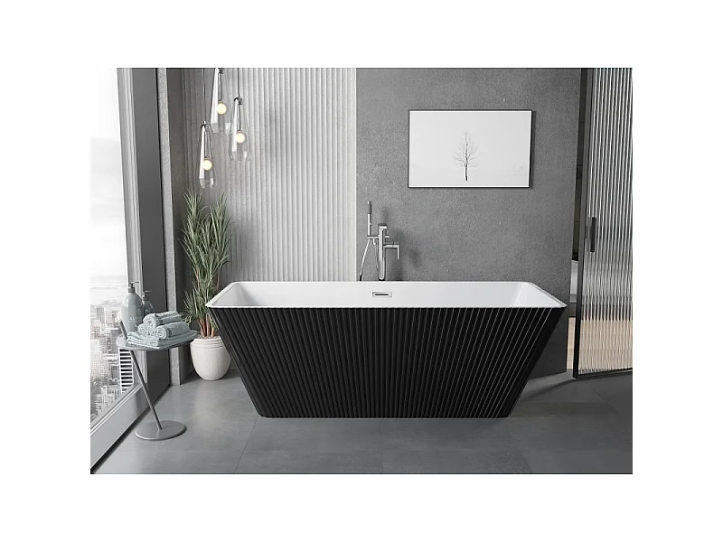 Mexen Tava vrijstaande gegroefde badkuip 170 x 75 cm, wit/zwart, chroom overloop - 52851707575-01