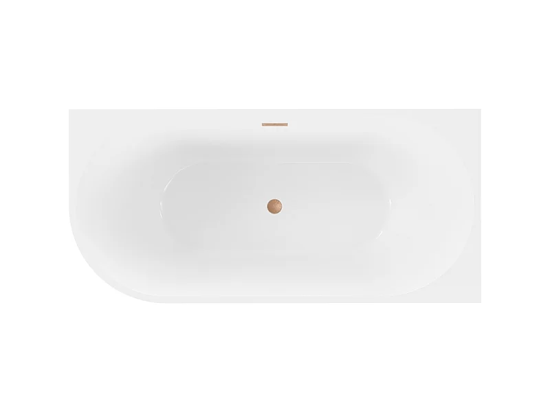 Mexen Mia baignoire autoportante d'angle droite 160 x 75 cm, blanche, trop-plein cuivre brossé - 52691607500P-65