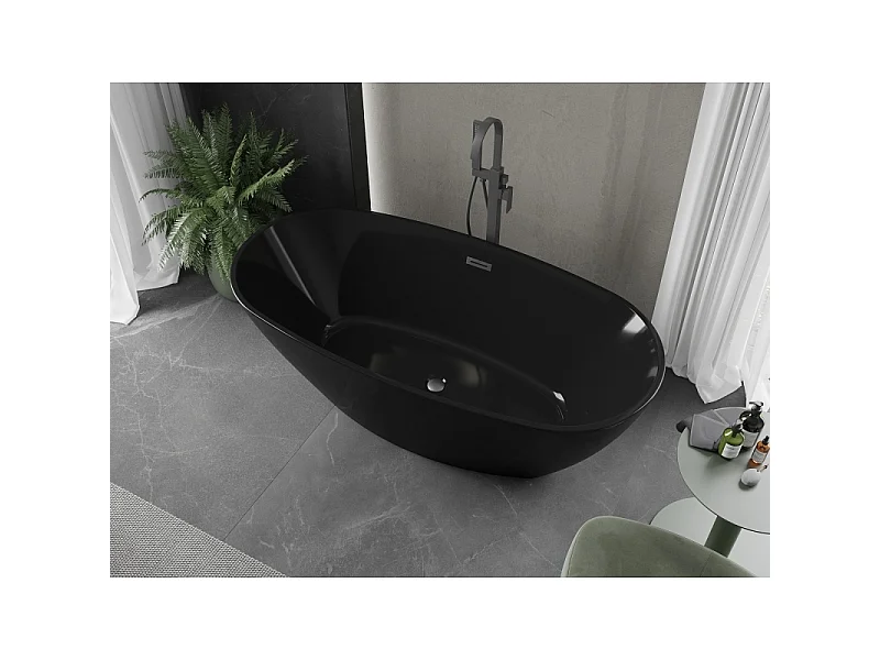 Mexen Eris baignoire autoportante 170 x 80 cm, noire, trop-plein gris canon brossé - 53441708070-66
