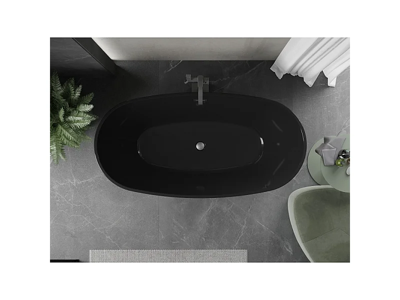 Mexen Eris baignoire autoportante 170 x 80 cm, noire, trop-plein gris canon brossé - 53441708070-66