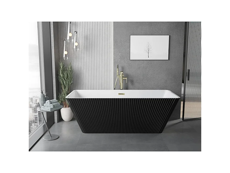 Mexen Tava vrijstaande geribbelde badkuip 170 x 75 cm, wit/zwart, gouden overloop - 52851707575-50