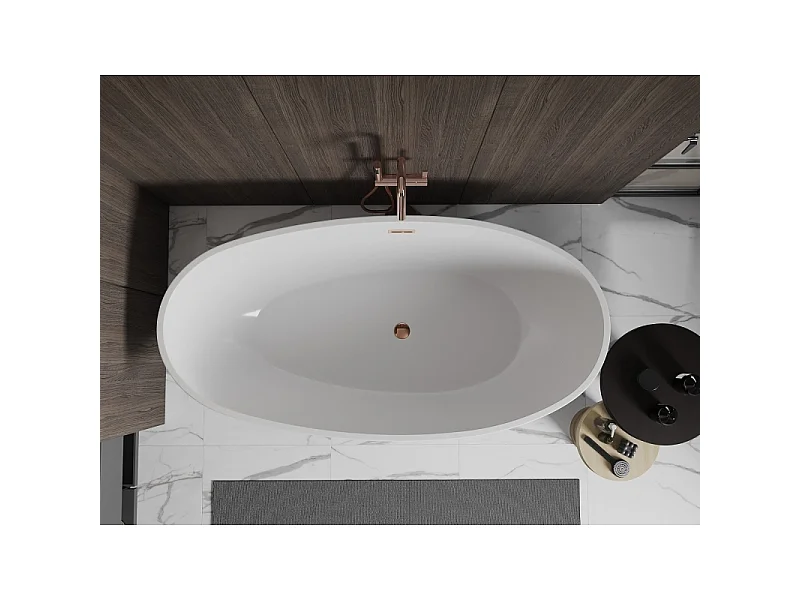 Mexen Bilbao freistehende Badewanne 180 x 90 cm, weiß/schwarz, Überlauf Roségold - 51311809075-60