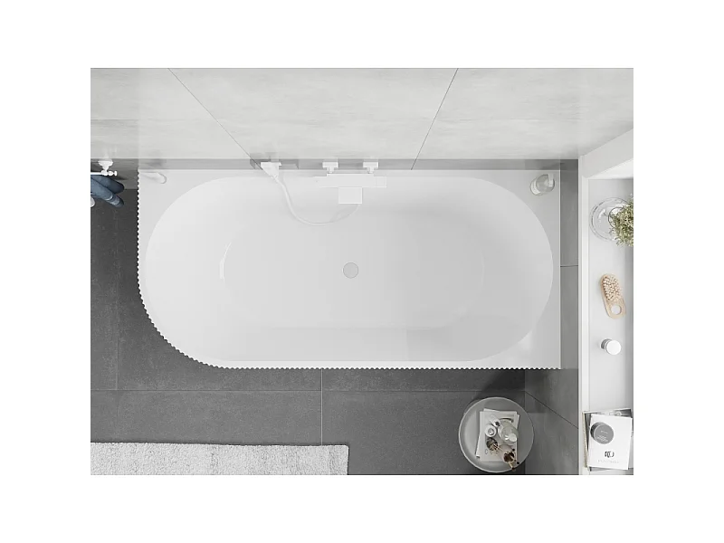 Mexen Silo freestanding corner right ribbed bathtub 150 x 75 cm, white/black, white overflow - 52891507575P-20