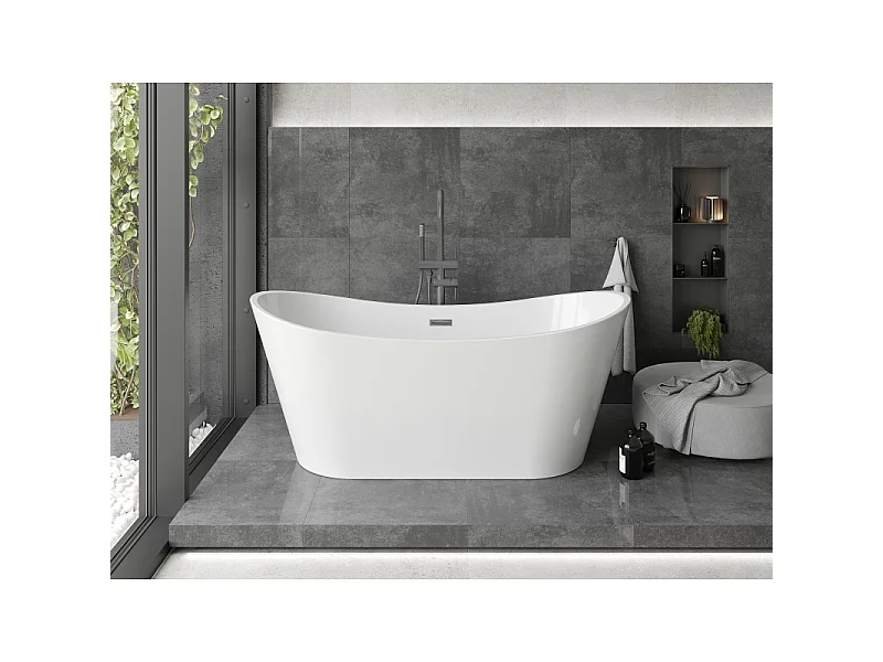 Mexen Montana freistehende Badewanne 150 x 75 cm, weiß, Überlauf gun gray gebürstet - 52011507500-66