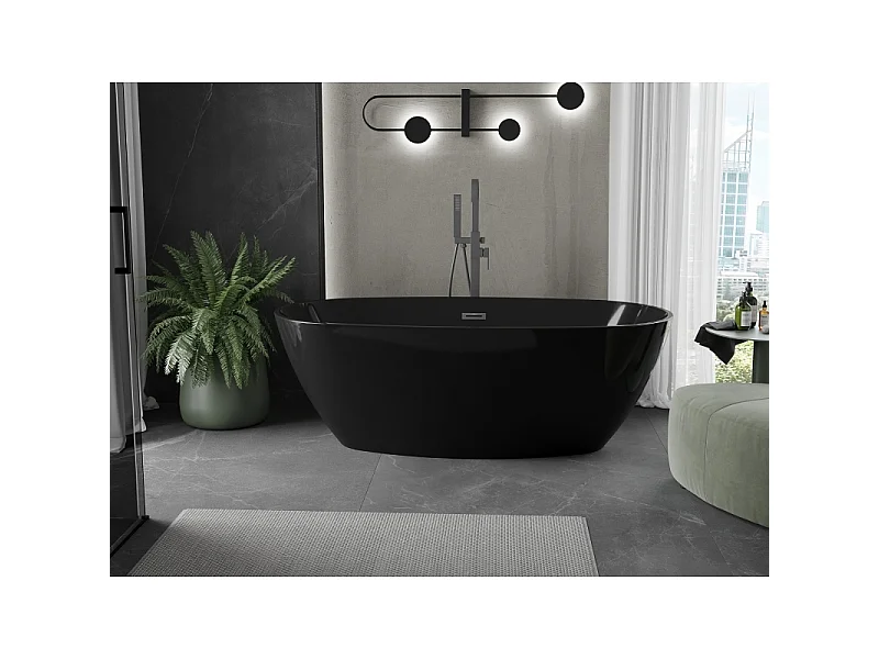 Mexen Eris baignoire autoportante 170 x 80 cm, noire, trop-plein métal canon - 53441708070-95