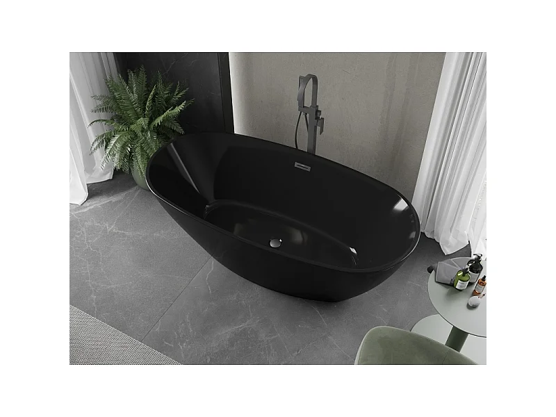 Mexen Eris baignoire autoportante 170 x 80 cm, noire, trop-plein métal canon - 53441708070-95