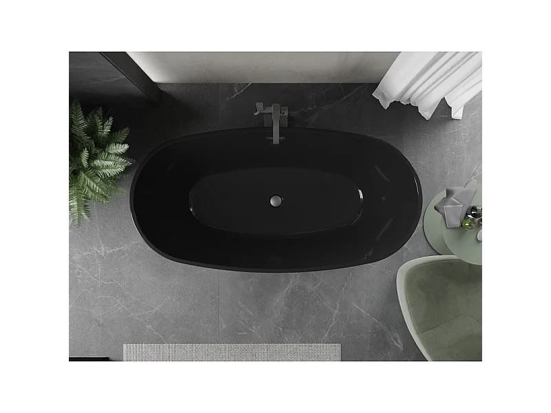Mexen Eris baignoire autoportante 170 x 80 cm, noire, trop-plein métal canon - 53441708070-95