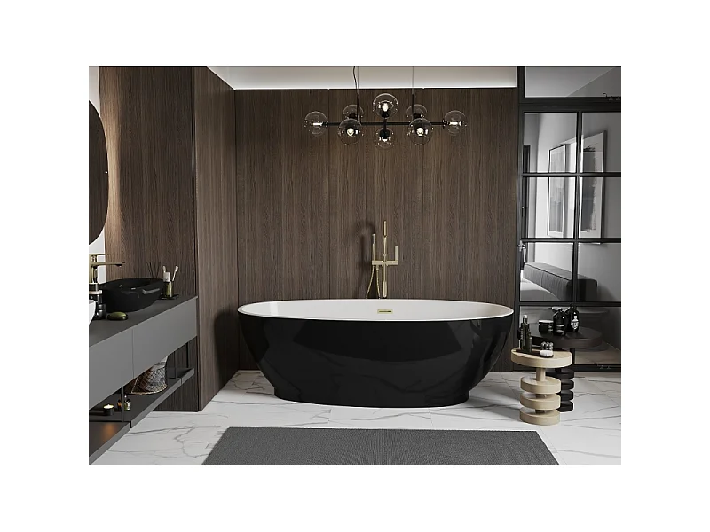 Mexen Bilbao freestanding bath 180 x 90 cm, white/black, brushed gold overflow - 51311809075-55