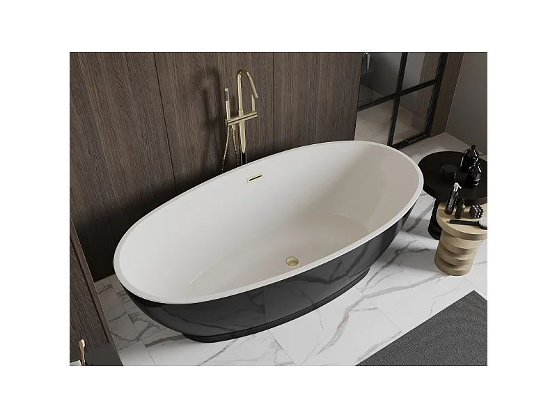 Mexen Bilbao freestanding bath 180 x 90 cm, white/black, brushed gold overflow - 51311809075-55