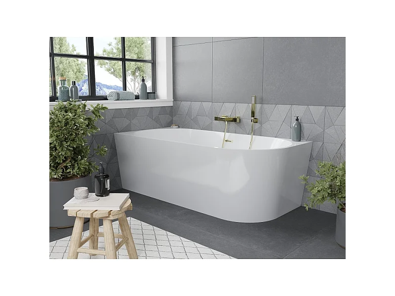 Mexen Mia freestanding left corner bathtub 180 x 80 cm, white, brushed gold overflow - 52691808000L-55