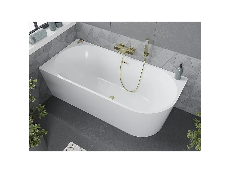 Mexen Mia freestanding left corner bathtub 180 x 80 cm, white, brushed gold overflow - 52691808000L-55