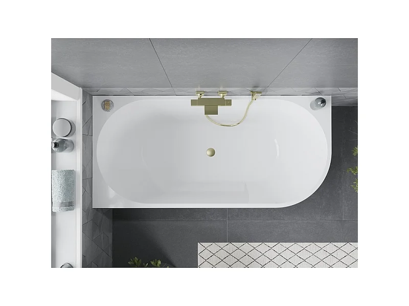 Mexen Mia freestanding left corner bathtub 180 x 80 cm, white, brushed gold overflow - 52691808000L-55