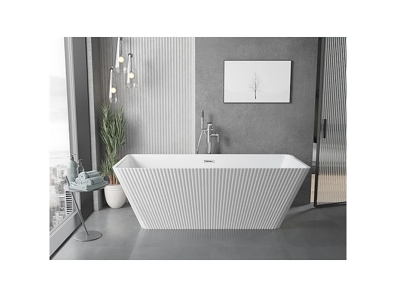 Mexen Tava vrijstaande geribbelde badkuip 170 x 75 cm, wit, chroom overloop - 52851707500-01