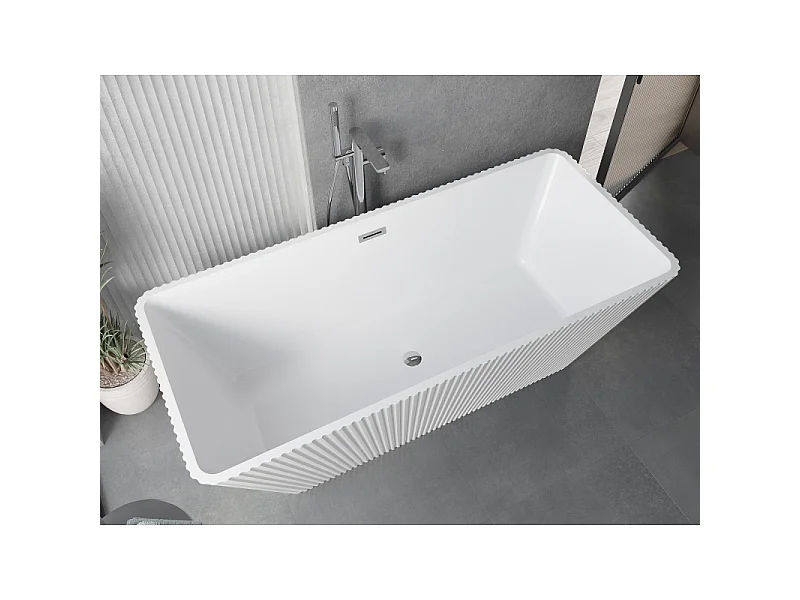 Mexen Tava vrijstaande geribbelde badkuip 170 x 75 cm, wit, chroom overloop - 52851707500-01