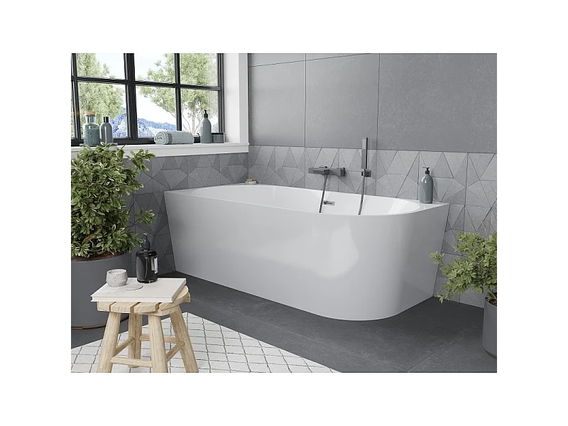 Mexen Mia freestanding corner left bathtub 160 x 80 cm, white, brushed gun gray overflow - 52691608000L-66
