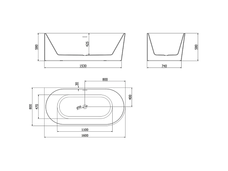 Mexen Mia freestanding corner left bathtub 160 x 80 cm, white, brushed gun gray overflow - 52691608000L-66