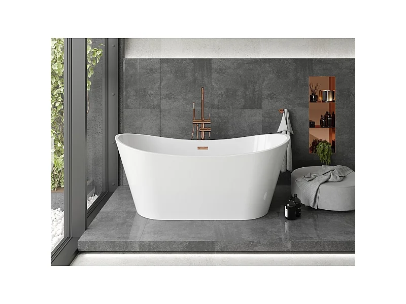 Mexen Montana freestanding bathtub 180 x 80 cm, white, rose gold overflow - 52011808000-60