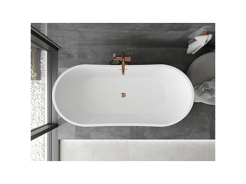 Mexen Montana freestanding bathtub 180 x 80 cm, white, rose gold overflow - 52011808000-60