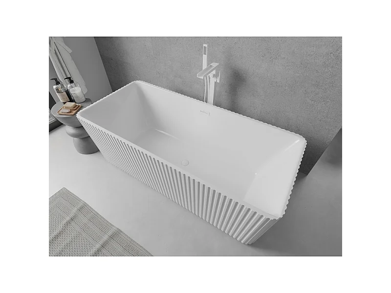 Mexen Nila vrijstaande geribbelde badkuip 170 x 75 cm, wit, witte overloop - 52841708000-20