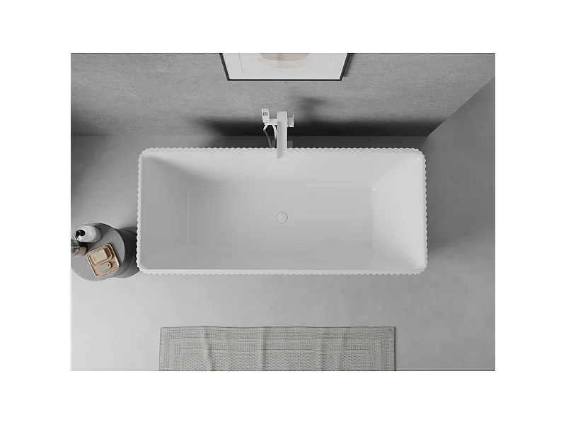 Mexen Nila vrijstaande geribbelde badkuip 170 x 75 cm, wit, witte overloop - 52841708000-20