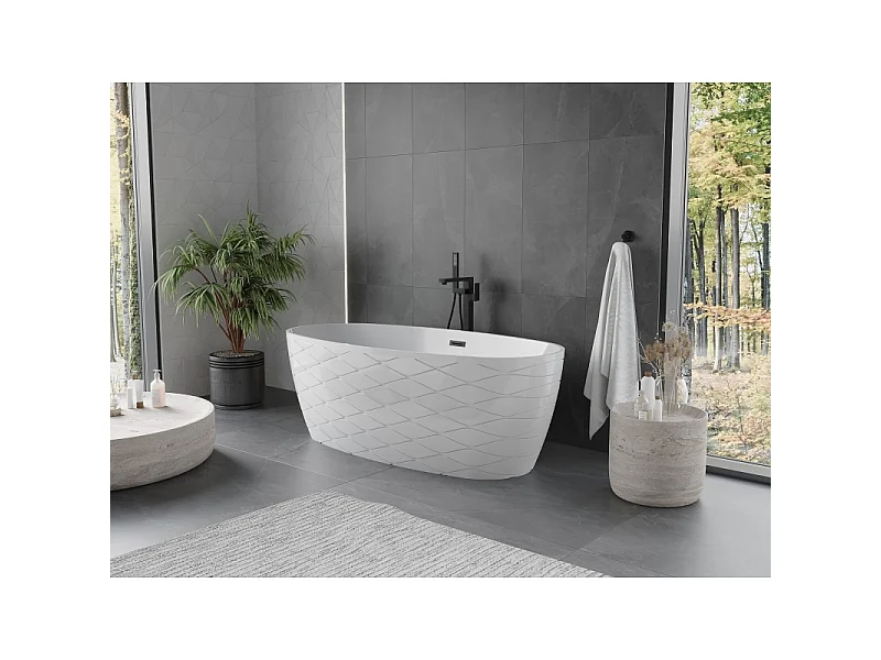 Mexen Olea vrijstaande badkuip patroon 170 x 80 cm, wit, overloop zwart - 52821708000-70