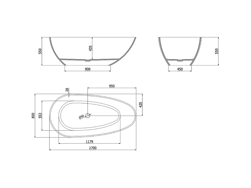 Mexen Glass baignoire autoportante transparente 170 x 85 cm, bonde chromée - 58061708508