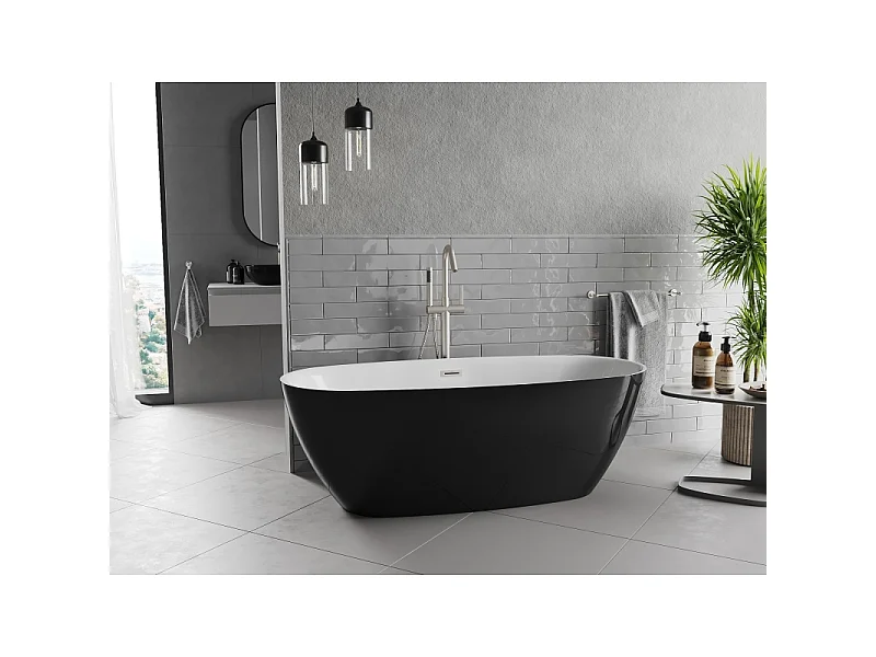 Mexen Luvo Slim freestanding bathtub 170 x 75 cm, white/black, brushed nickel overflow - 52801707575-97