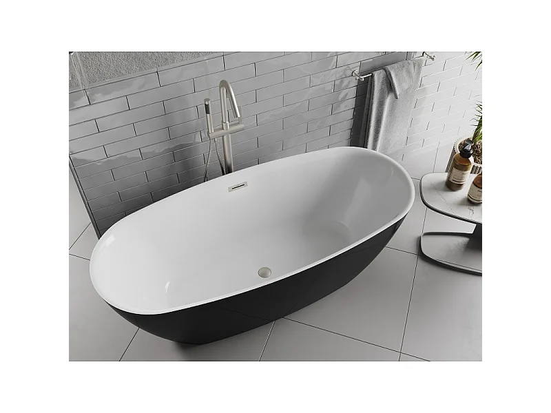Mexen Luvo Slim freestanding bathtub 170 x 75 cm, white/black, brushed nickel overflow - 52801707575-97