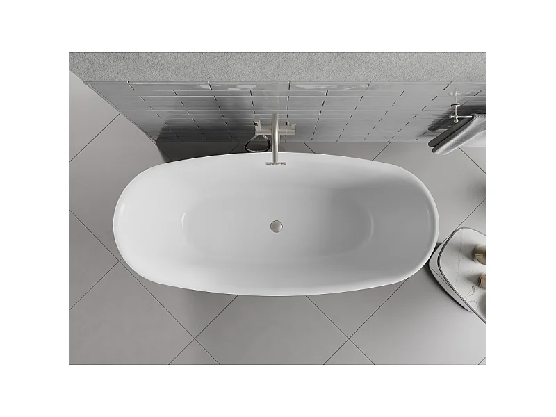 Mexen Luvo Slim freestanding bathtub 170 x 75 cm, white/black, brushed nickel overflow - 52801707575-97