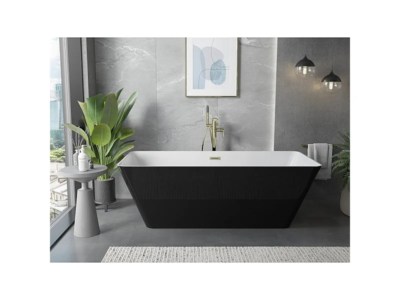 Mexen Velo Slim freestanding bathtub 170 x 75 cm, white/black, brushed gold overflow - 52811707575-55