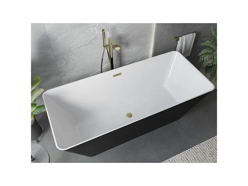 Mexen Velo Slim freestanding bathtub 170 x 75 cm, white/black, brushed gold overflow - 52811707575-55