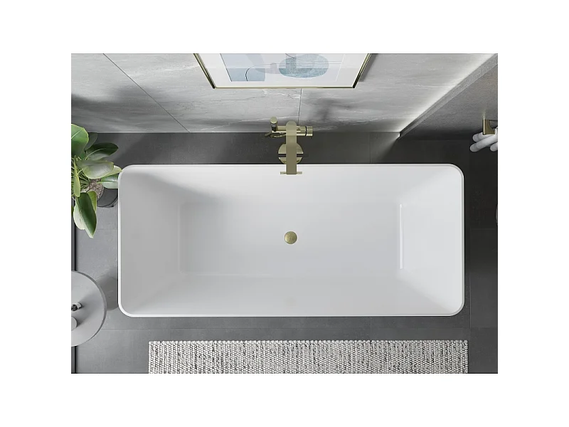 Mexen Velo Slim freestanding bathtub 170 x 75 cm, white/black, brushed gold overflow - 52811707575-55