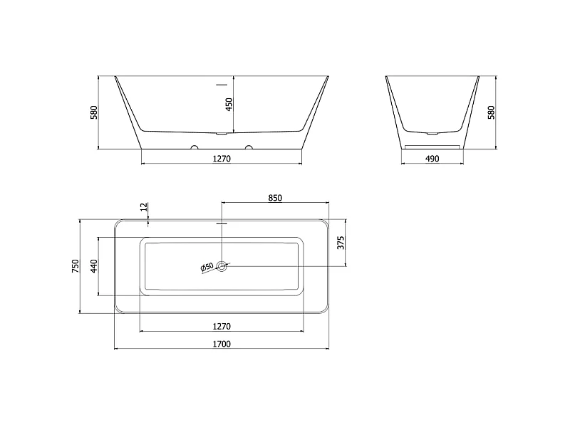Mexen Velo Slim freestanding bathtub 170 x 75 cm, white/black, brushed gold overflow - 52811707575-55