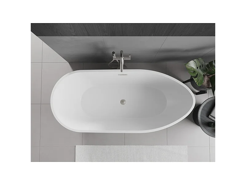 Mexen Eos vrijstaande badkuip 170 x 75 cm, wit, overloop geborsteld nikkel - 52471707500-97