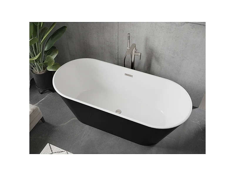 Mexen Flavia vrijstaande badkuip 160 x 75 cm, wit/zwart, geborsteld nikkel overloop - 54031608075-97