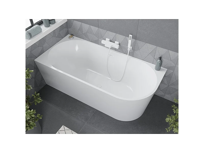Mexen Mia vasca da bagno indipendente ad angolo sinistro 160 x 80 cm, bianca, troppo pieno bianco - 52691608000L-20