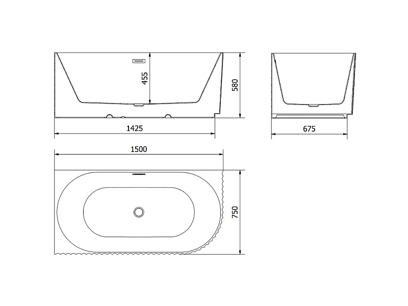 Mexen Gia baignoire autoportante d'angle gaucher rainurée 150 x 75 cm, noir mat, trop-plein gun gray brossé - 52701507571L-66
